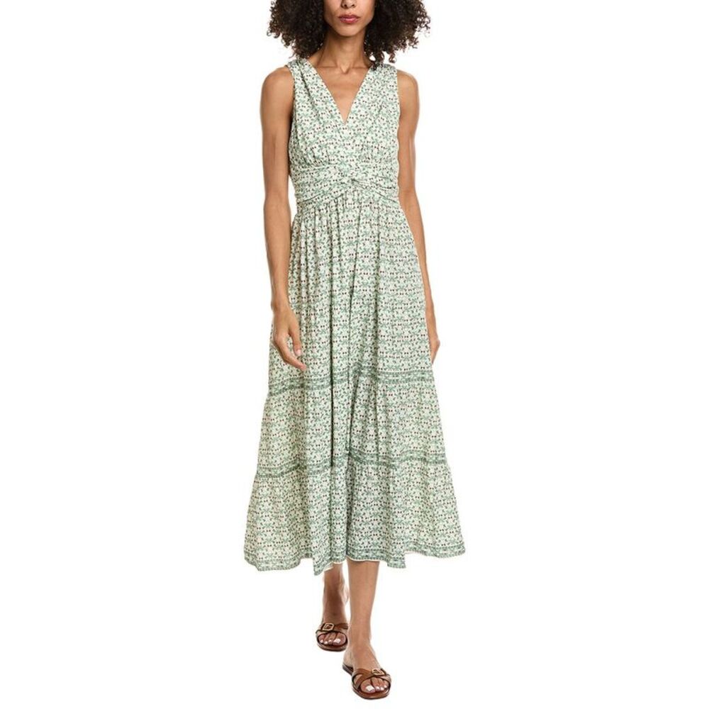 Max Studio Womens Knotted Waist Tiered Midi Dress